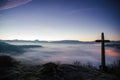 Dawn over the mountains and the sea of clouds Royalty Free Stock Photo