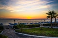 Dawn over the sea. Silhouette of palm trees Royalty Free Stock Photo