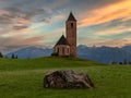 Dawn over St. Kathrein church, Hafling, South Tyrol