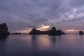 Dawn panorama at Ha Long Bay tourist destination in Asia. Gulf of Tonkin in the South China Sea, Vietnam