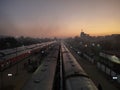 Dawn in a railway station