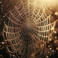 Dawn's delicate jewels: the captivating beauty of a dew-kissed spiderweb Royalty Free Stock Photo