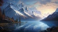 Dawn\'s Majesty: A Hyper-Realistic Mountain Landscape Bathed in the Gentle Light of Dawn, Capturing the Serenity and Grandeur of N