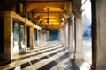 Dawn at San Marco Square, morning light and ancient columns. Venice, Italy Royalty Free Stock Photo