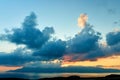 Dawn the sea clouds mountains Royalty Free Stock Photo