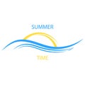 Dawn on sea. Sun icon. Travel agency emblem concept, vector logo template. eps 10 Royalty Free Stock Photo