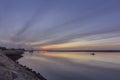 Dawn seascape view of Olhao Marina, waterfront to Ria Formosa. Algarve