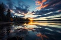 Dawn spectacle Time lapse captures clouds dancing over a tranquil lake Royalty Free Stock Photo