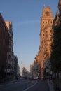 Madris, Spain. Image of Gran VÃÂ­a, one of the main streets in Madrid at dawn.