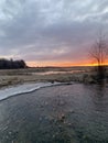 Dawn of the sun over the Volga river
