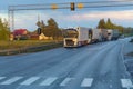 Dawn Traffic Jam on a Rural Highway With Trucks and Passenger Vehicles