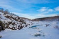 Dawn in the Urals in nature. Landscape with the Ural taiga in winter.