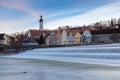 Dawn at the weir at river Lech in Landsberg