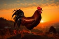 Dawns announcement, rooster shadow cast by the morning sunrise light