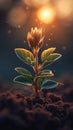 Dawns embrace, plant unfurls, morning sun sparks, natures tender emergence Royalty Free Stock Photo