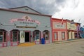 DAWSON CITY, YUKON, CANADA, JUNE 24 2014: Historic buildings and typical traditional wooden houses in a main street in