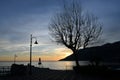 The sunset over a town on the Campania coast on the road to Amalfi.