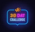 30 day challenge neon sign in the speech bubble on brick wall background. Royalty Free Stock Photo