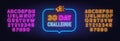 30 day challenge neon sign in the speech bubble on brick wall background. Royalty Free Stock Photo