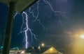 Severe thunderstorm produces dangerous branched lightning in a Texas town Royalty Free Stock Photo