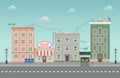 Day city urban landscape. Small town vector illustration in flat style.