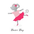 Day of dance. Vector illustration for a holiday. The mouse dances like a ballerina. Cute drawing.