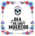 Day of the dead background with skull and flowers on white Royalty Free Stock Photo