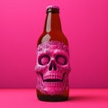 Hyper-realistic Day Of The Dead Beer Bottle Illustration In Pink