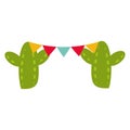 Day of the dead, cactus with pennants decoration mexican celebration icon flat style