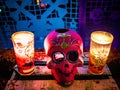 Day of the Dead Candles and Decorations in Coyoacan, Mexico City Royalty Free Stock Photo