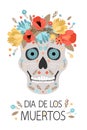 Day of the Dead card. Skull in a wreath of flowers Royalty Free Stock Photo