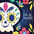 Day of the dead, catrina cartoon flowers traditional mexican celebration