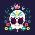 Day of the dead, catrina skull flowers frame leaves traditional mexican celebration
