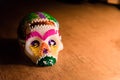 Sugar skull and candles - Calaverita - Ofrenda Dia de muertos Royalty Free Stock Photo