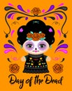 Day of the Dead Classic Mexican Catrina Doll and ornaments vector illustration. Royalty Free Stock Photo
