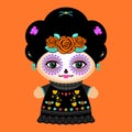 Day Of The Dead Classic Mexican Catrina Doll vector illustration. Royalty Free Stock Photo