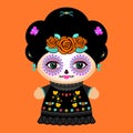 Day Of The Dead Classic Mexican Catrina Doll vector illustration. Royalty Free Stock Photo