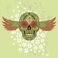 Day of The Dead colorful Skull with floral ornament and wings