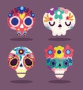 Day of the dead, decorative sugar catrinas flowers culture traditional celebration mexican icons Royalty Free Stock Photo