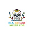 Day of the dead, Dia de los moertos, banner with colorful Mexican flowers. Fiesta, holiday poster, party flyer, funny greeting car