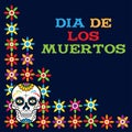 Day of the dead, Dia de los moertos, banner with colorful Mexican flowers. Fiesta, holiday poster, party flyer, funny greeting car