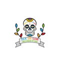 Day of the dead, Dia de los moertos, banner with colorful Mexican flowers. Fiesta, holiday poster, party flyer, funny greeting car