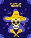Day of the dead, Dia de los moertos, banner with colorful Mexican flowers. Vector skeleton skul