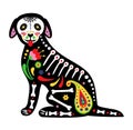 Day of the Dead, Dia de los muertos, animal skull and skeleton decorated with colorful Mexican elements and flowers. Dog