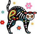 Day of the Dead, Dia de los muertos, animal skull and skeleton decorated with colorful Mexican elements and flowers