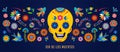 Day of the dead, Dia de los muertos background, banner and greeting card concept with sugar skull. Royalty Free Stock Photo