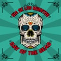 Day of the dead. Dia de los muertos. Banner template with mexican sugar skull on background with floral pattern. Design element fo Royalty Free Stock Photo