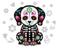 Day of the Dead, Dia de los muertos, animal skull and skeleton decorated with colorful Mexican elements and flowers