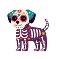 Day of the Dead, Dia de los muertos, dog skull and skeleton decorated with colorful Mexican elements and flowers. Royalty Free Stock Photo