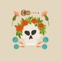 Day of the Dead, Dia de los Muertos hand drawn cartoon doodle style skull with flowers concept Royalty Free Stock Photo